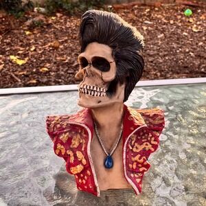 Pacific Giftware Elvis Skull Bust Red Gold Jacket Skeleton 1990s Figurine‎